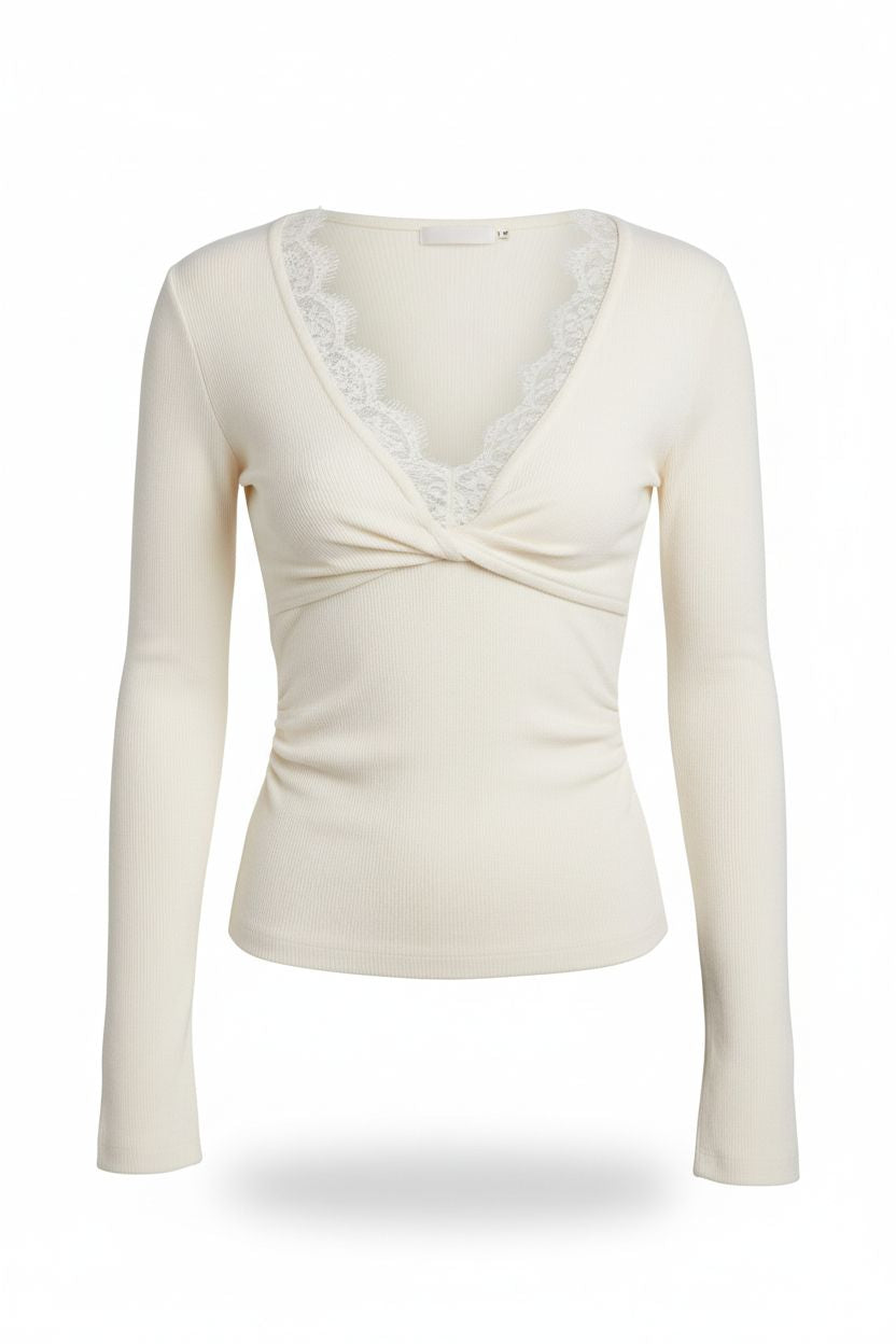 Vintage Lace V-Neck Knit Top