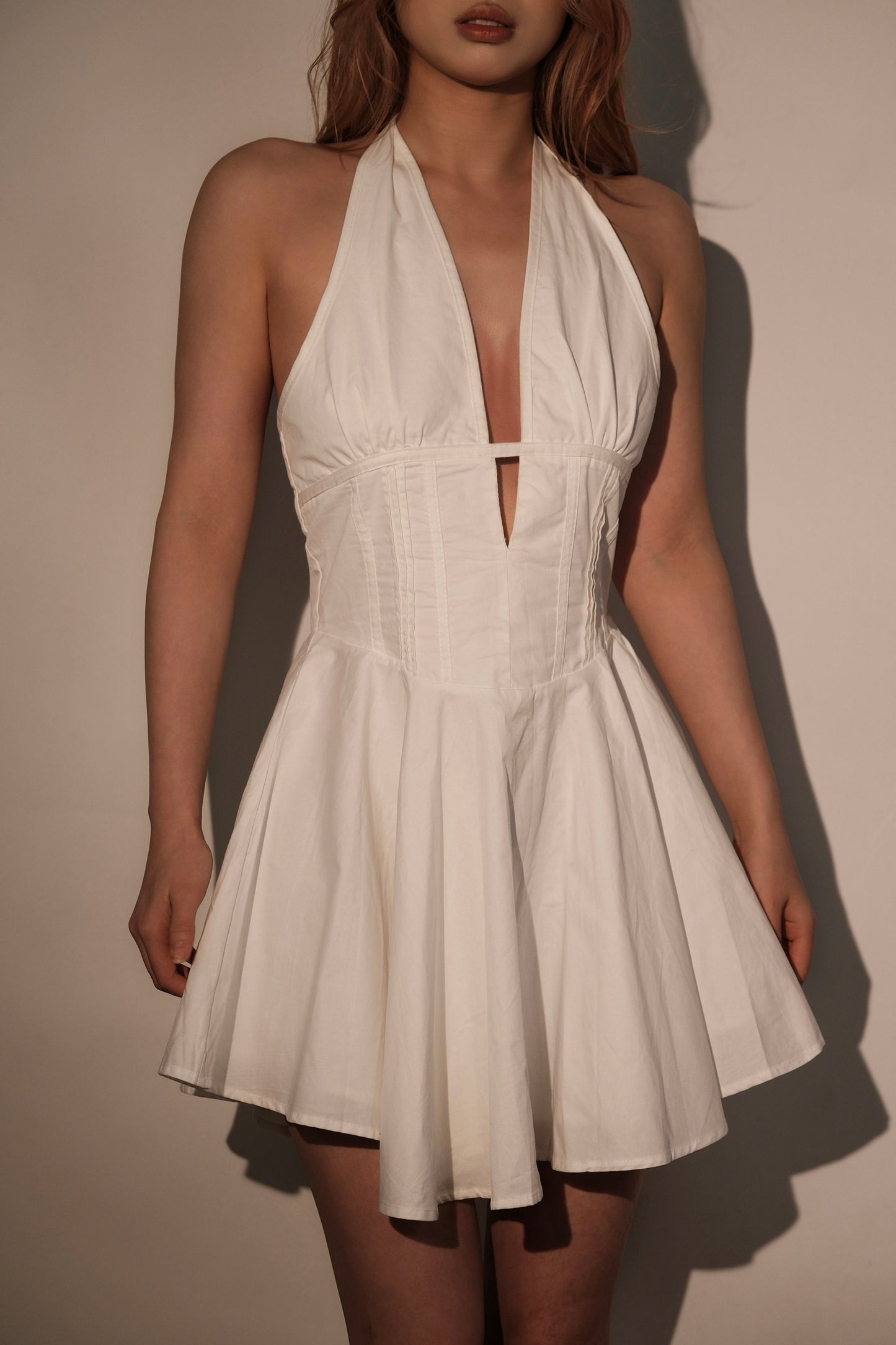 Pure White French V-Neck Camisole Dress
