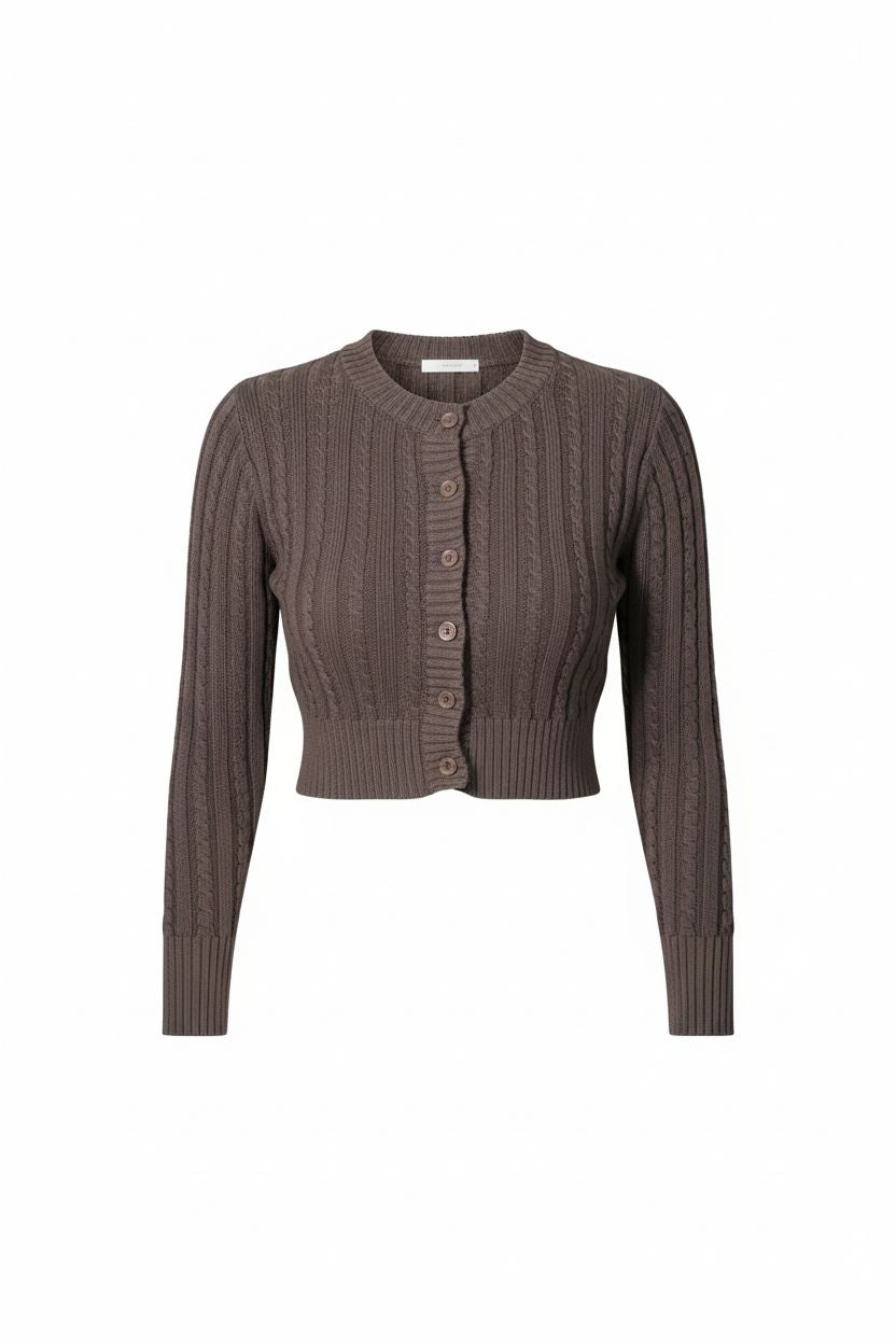 Vintage Round-Neck Cable Knit Cardigan