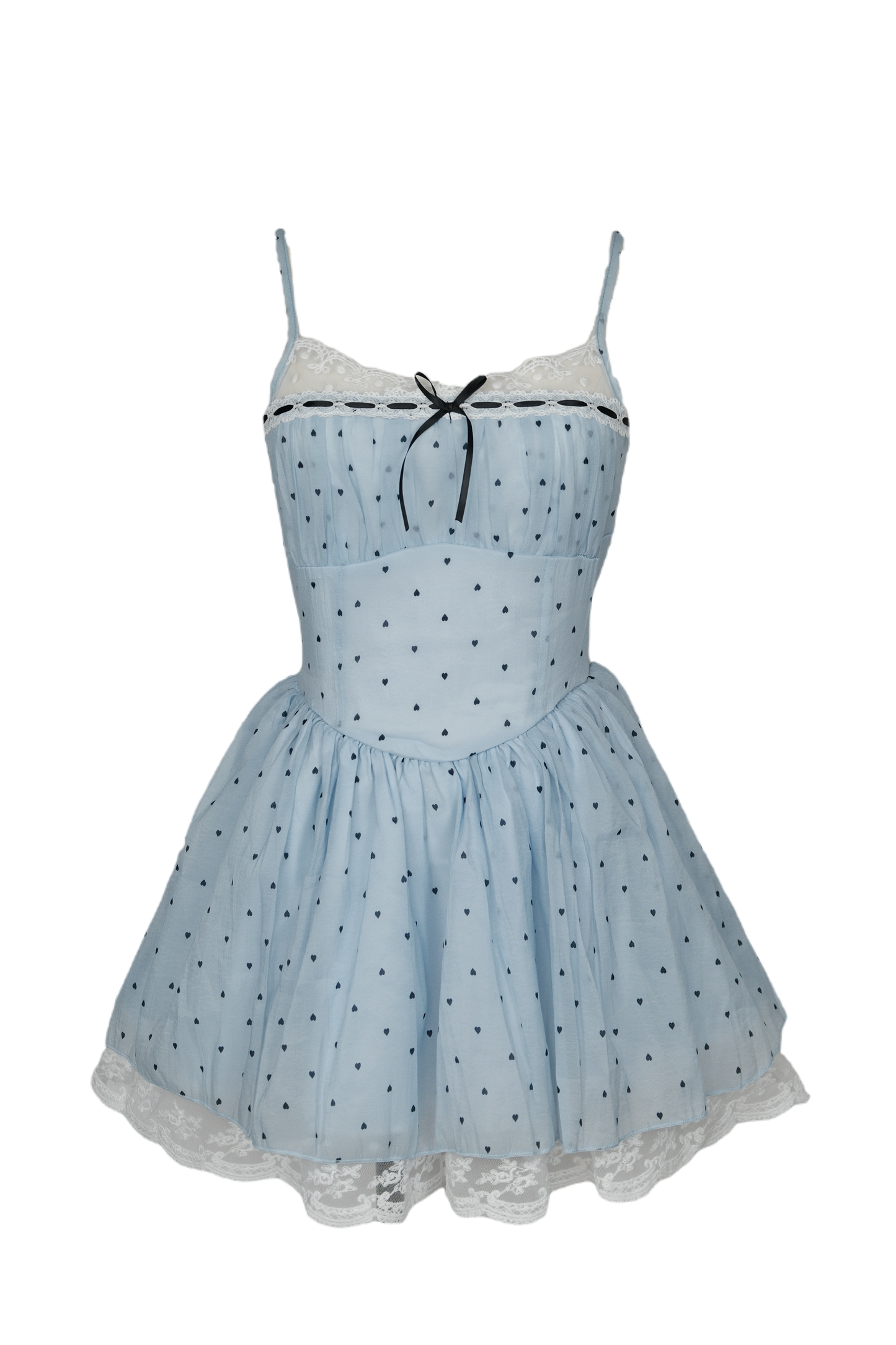 Baby blue polka dot lace strap dress