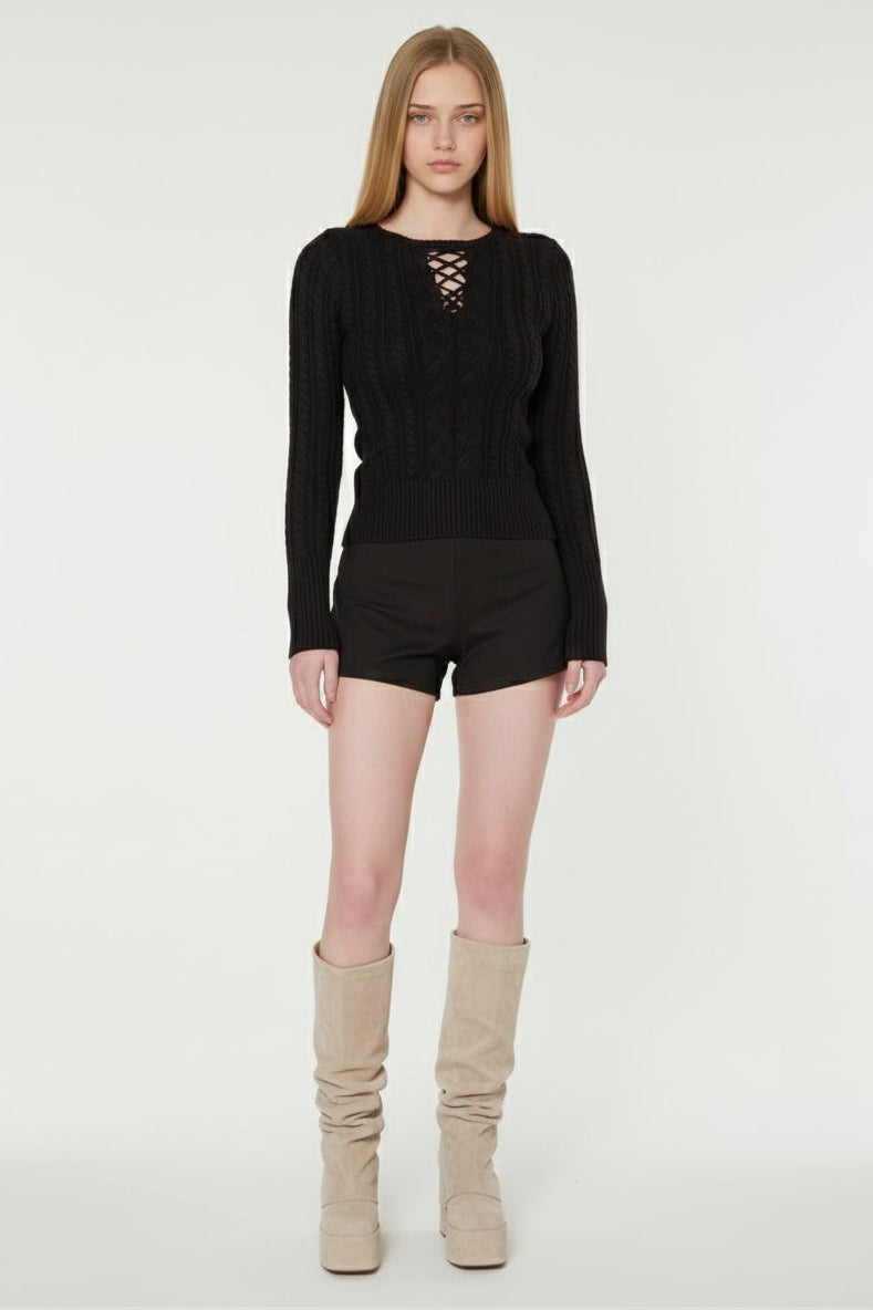 Black Chunky Knit Top