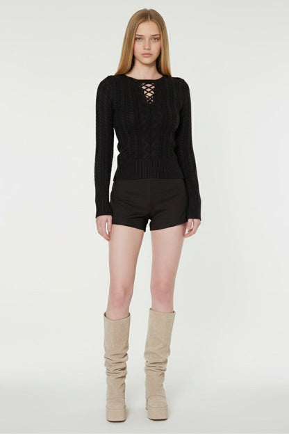 Black Chunky Knit Top