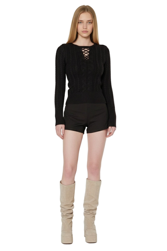 Black Chunky Knit Top