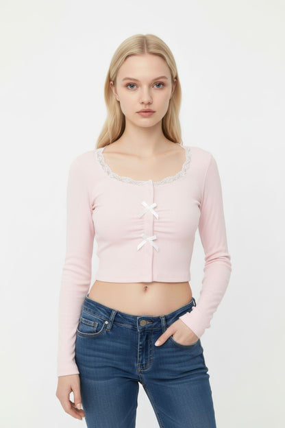 Pink Lace-Trimmed Top
