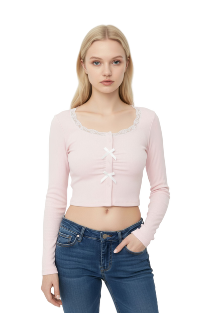Pink Lace-Trimmed Top