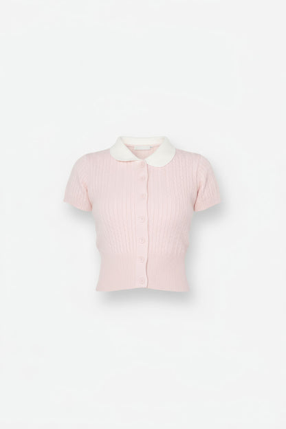 Cropped Knit Top with Doll Collar