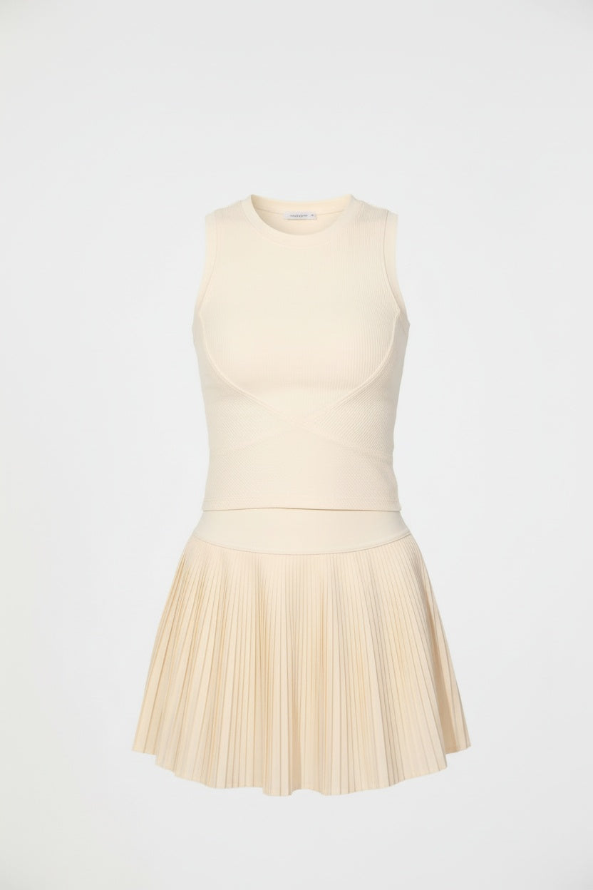 Butter Yellow Yoga Tank Top & Pleated Skirt Set