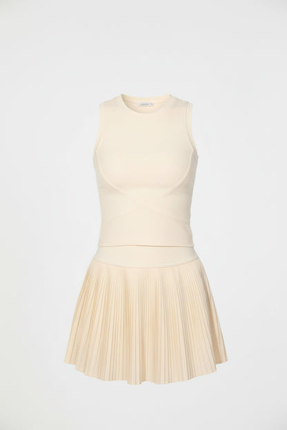 Butter Yellow Yoga Tank Top & Pleated Skirt Set