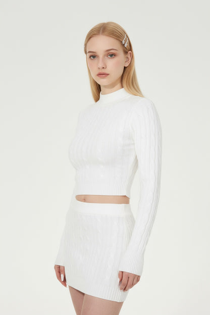 White Cable Knit Sweater & Mini Skirt Set