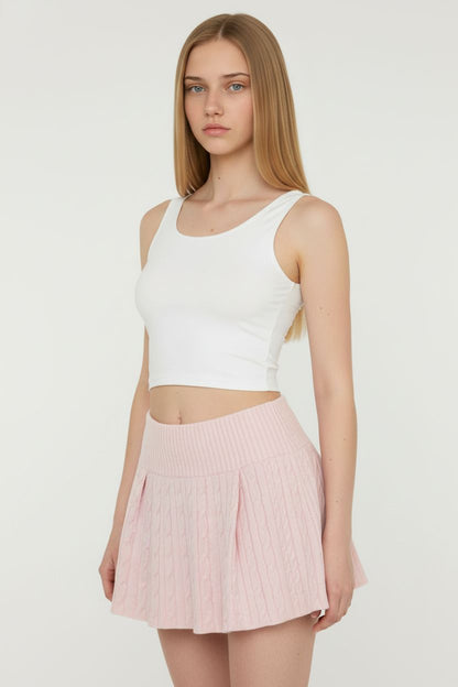 Pink Cable Knit Skirt with Folded Waist