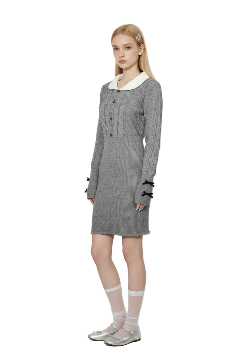 Gray Peter Pan Collar Knit Bodycon Dress