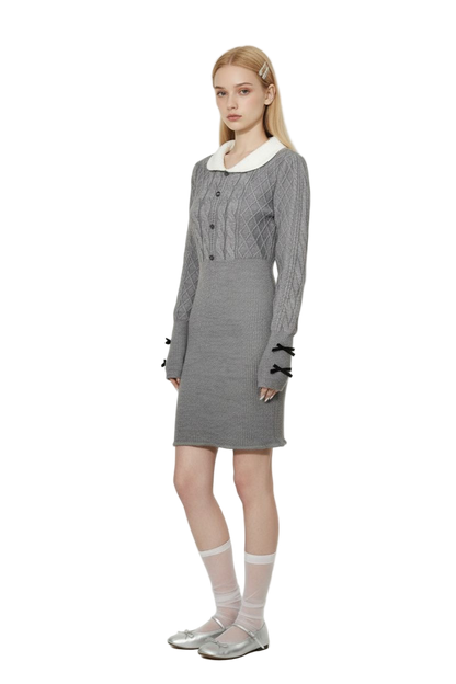 Gray Peter Pan Collar Knit Bodycon Dress