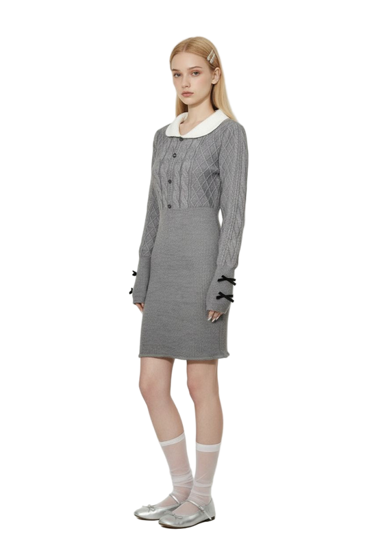 Gray Peter Pan Collar Knit Bodycon Dress