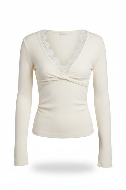 Vintage Lace V-Neck Knit Top