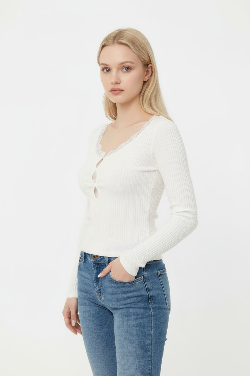 White Lace Long Sleeve Blouse