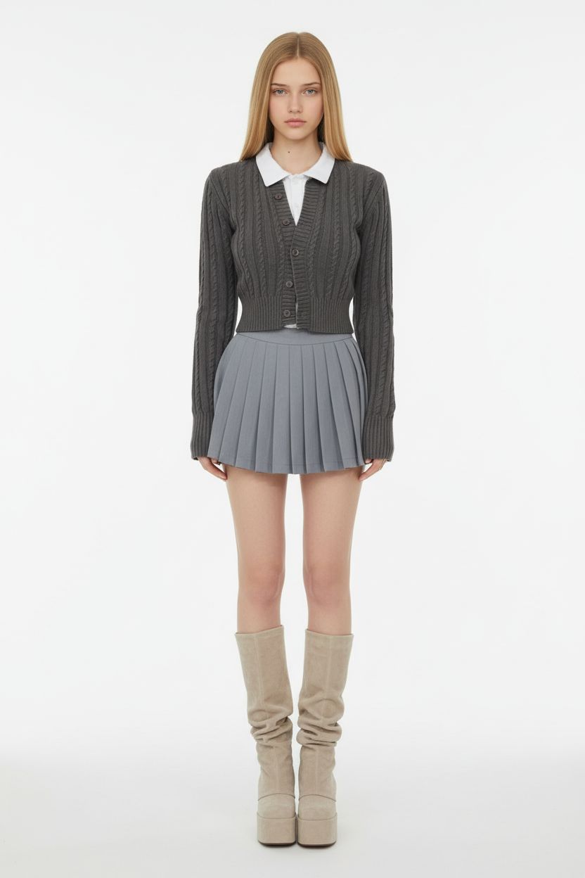 Vintage Round-Neck Cable Knit Cardigan