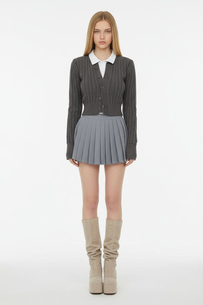 Vintage Round-Neck Cable Knit Cardigan