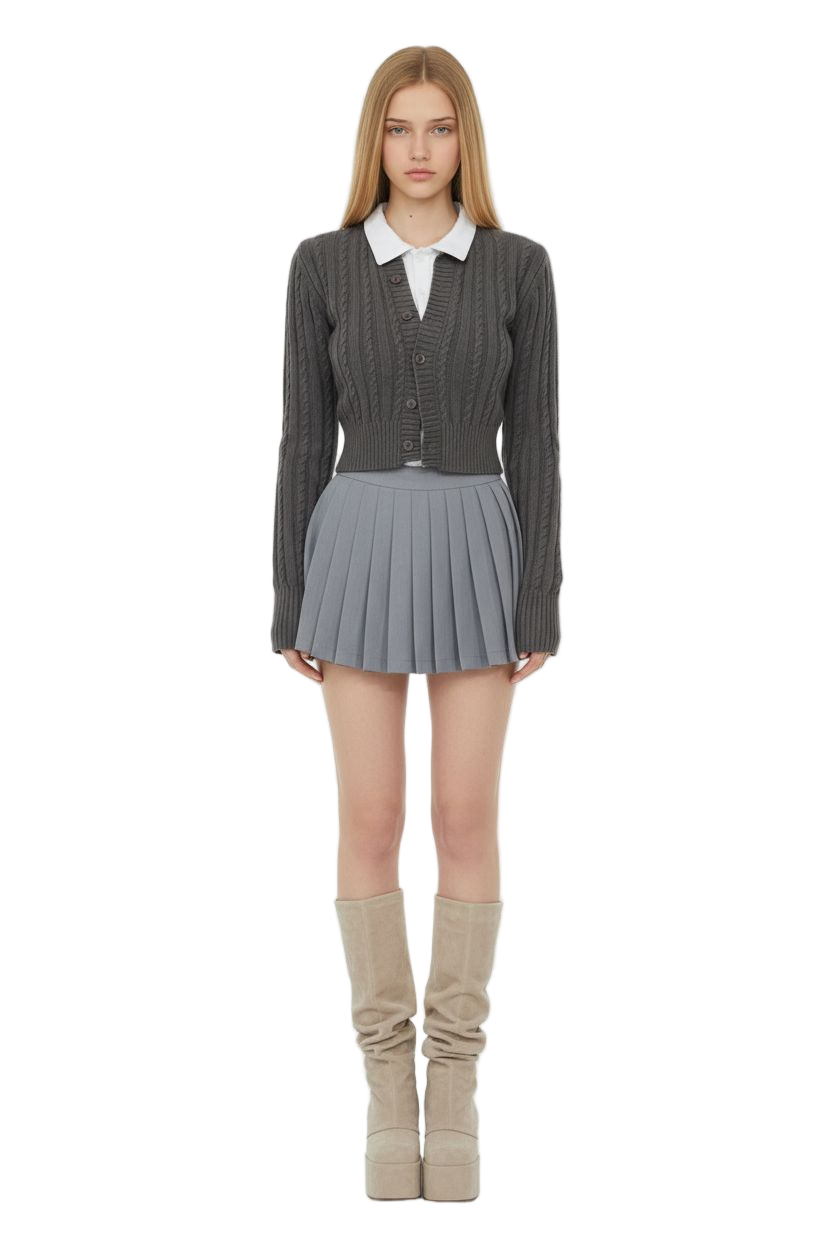 Vintage Round-Neck Cable Knit Cardigan