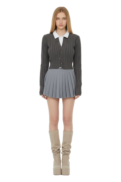 Vintage Round-Neck Cable Knit Cardigan