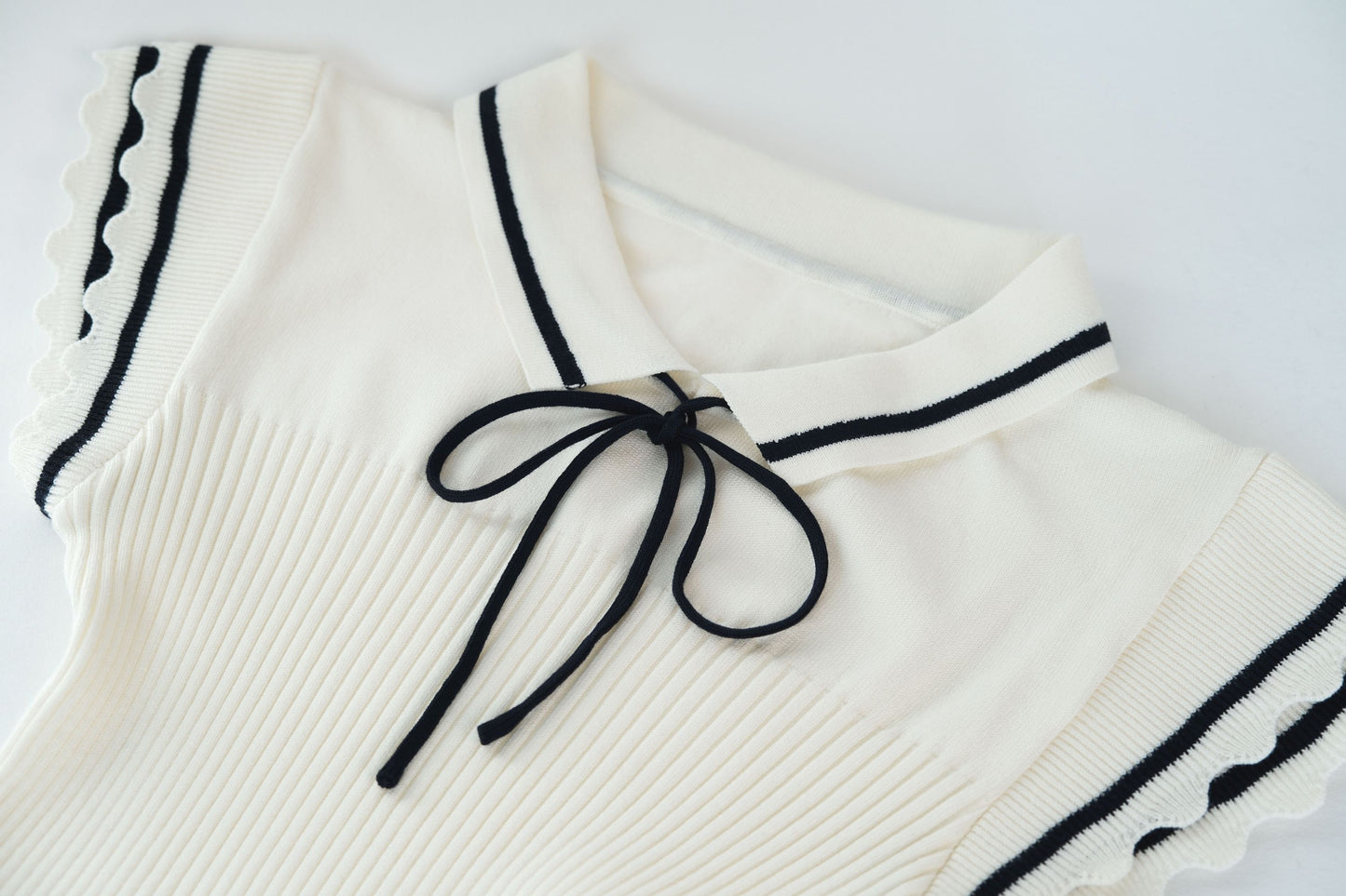 Nautical-style Flutter Sleeve Knit Dress