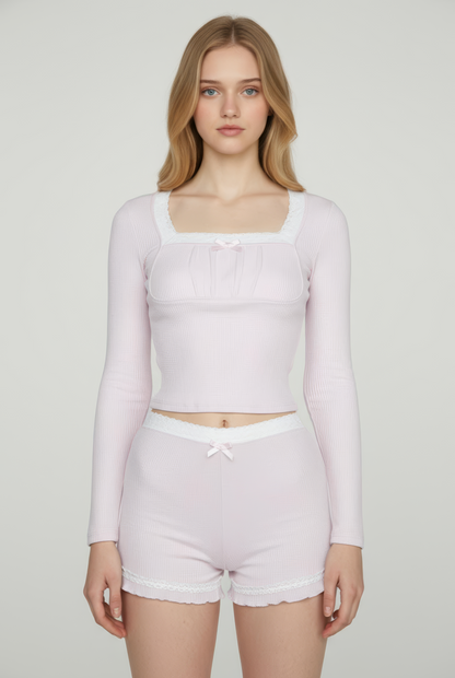 Lace Trimmed Two-Piece Loungewear