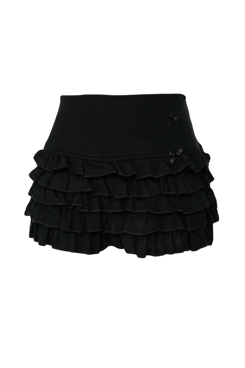 Black Bow Tiered Ruffle Skirt