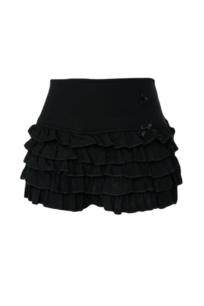 Black Bow Tiered Ruffle Skirt
