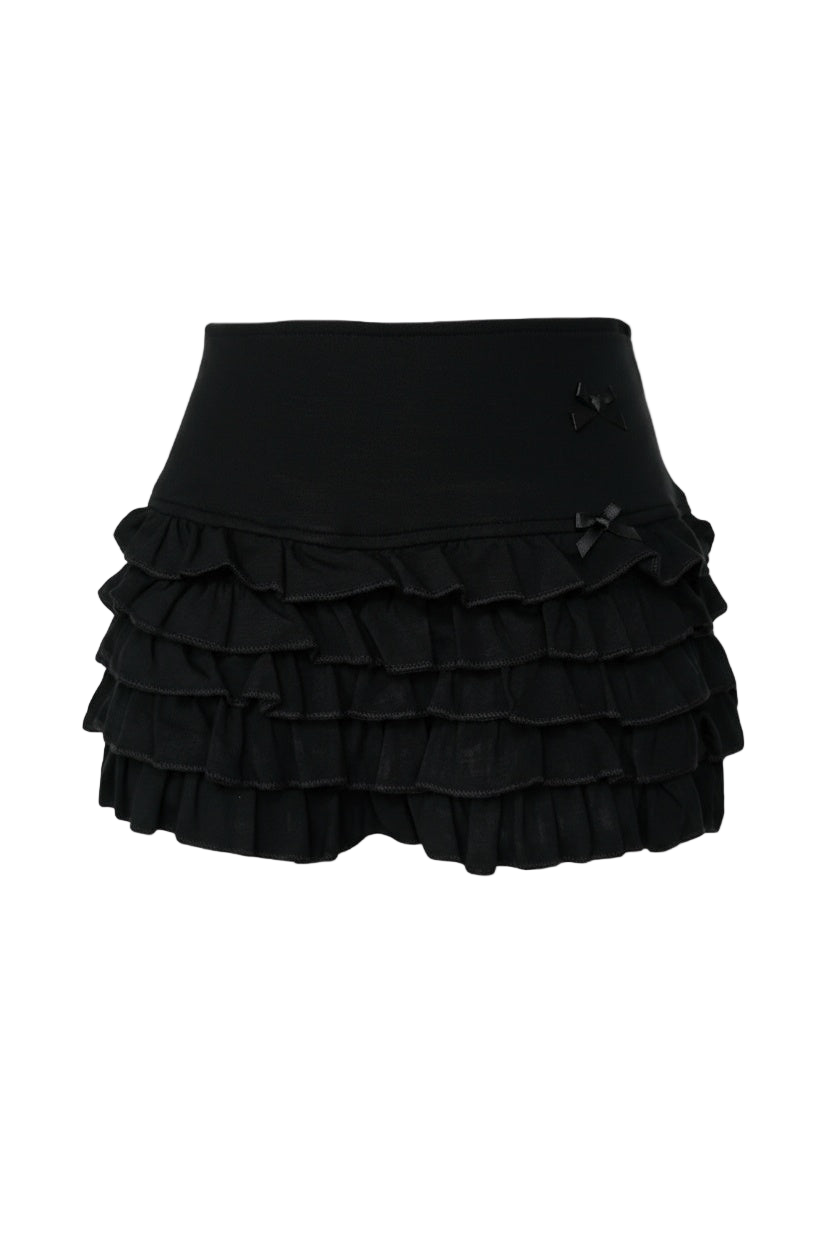 Black Bow Tiered Ruffle Skirt