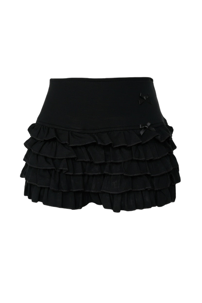 Black Bow Tiered Ruffle Skirt