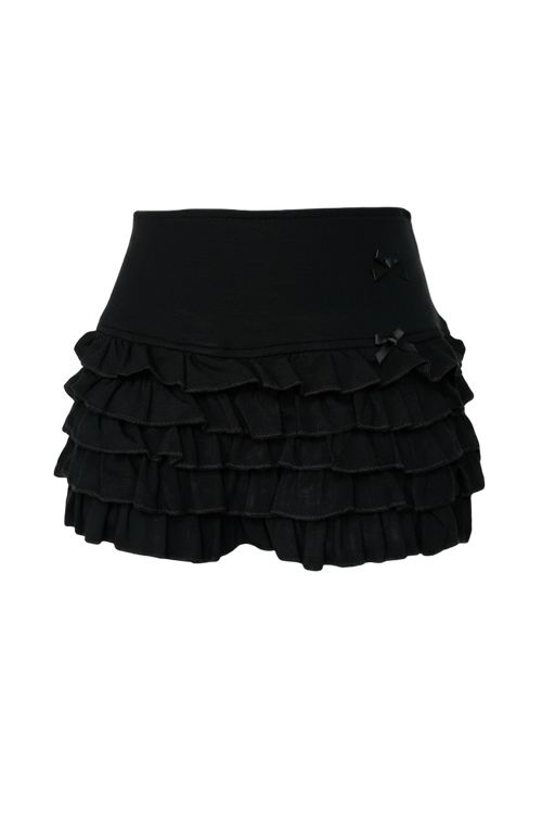 Black Bow Tiered Ruffle Skirt