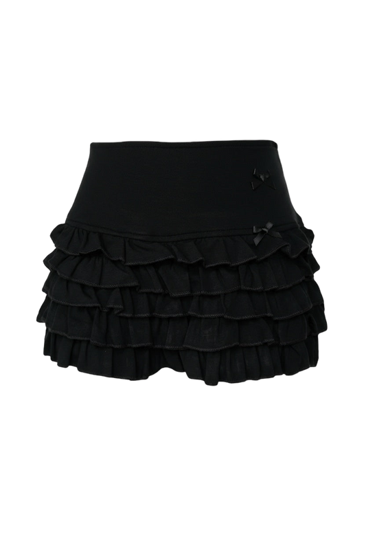 Black Bow Tiered Ruffle Skirt