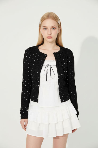 Polka Dot Cardigan + Lace Tube Top Set
