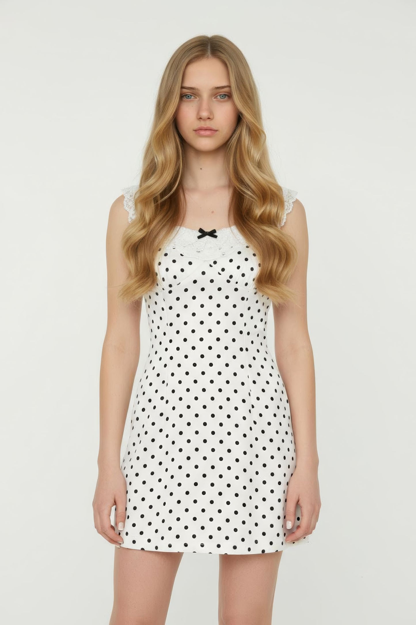 Lace A-Line Skirt with Polka Dot