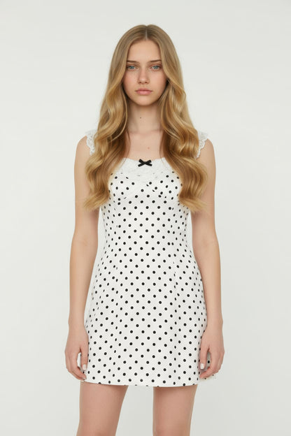 Lace A-Line Skirt with Polka Dot