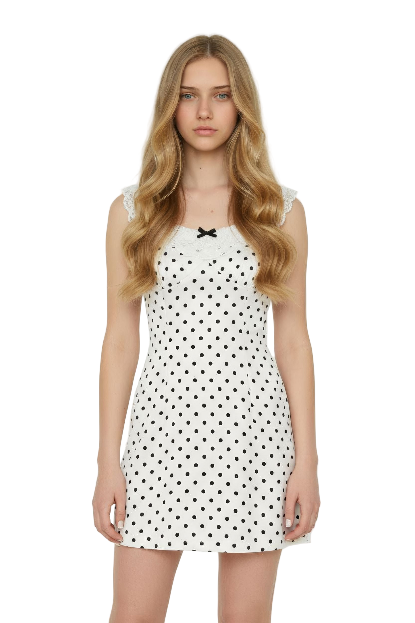 Lace A-Line Skirt with Polka Dot