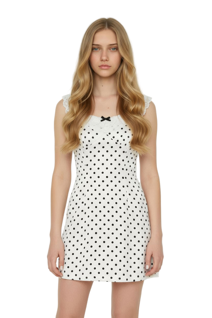 Lace A-Line Skirt with Polka Dot