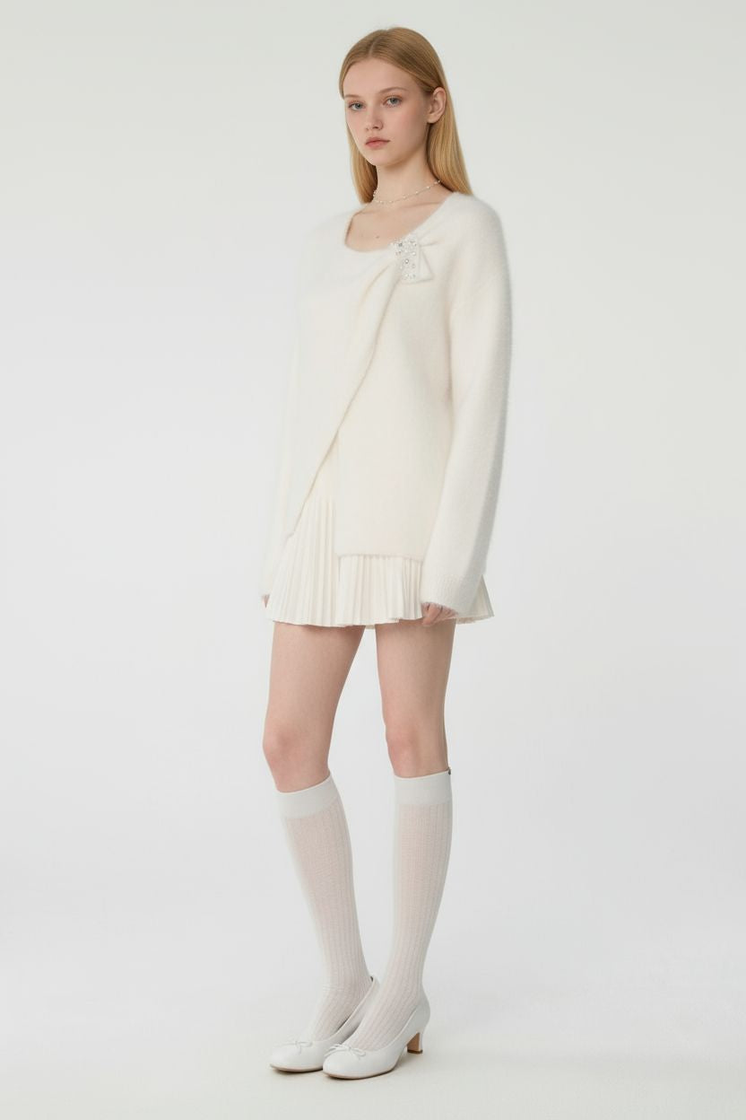 Soft Fuzzy Mohair Beaded Bow Sweater