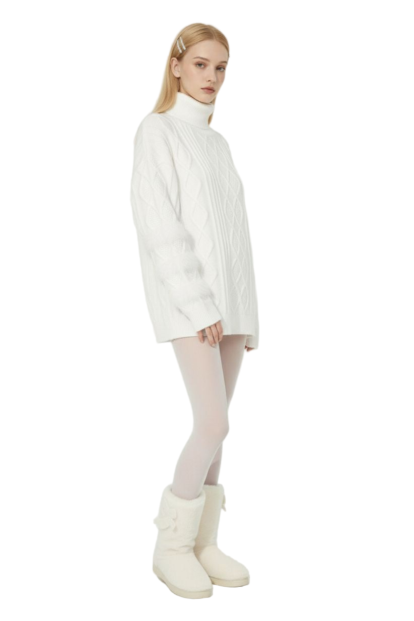 Loose Furry Patchwork Cable Knit Sweater