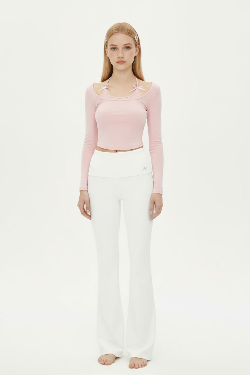 Halter Tie-Up Layered-Look Long-Sleeve Top