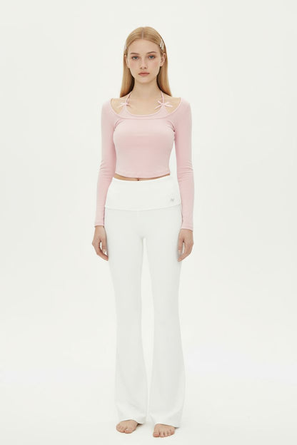 Halter Tie-Up Layered-Look Long-Sleeve Top