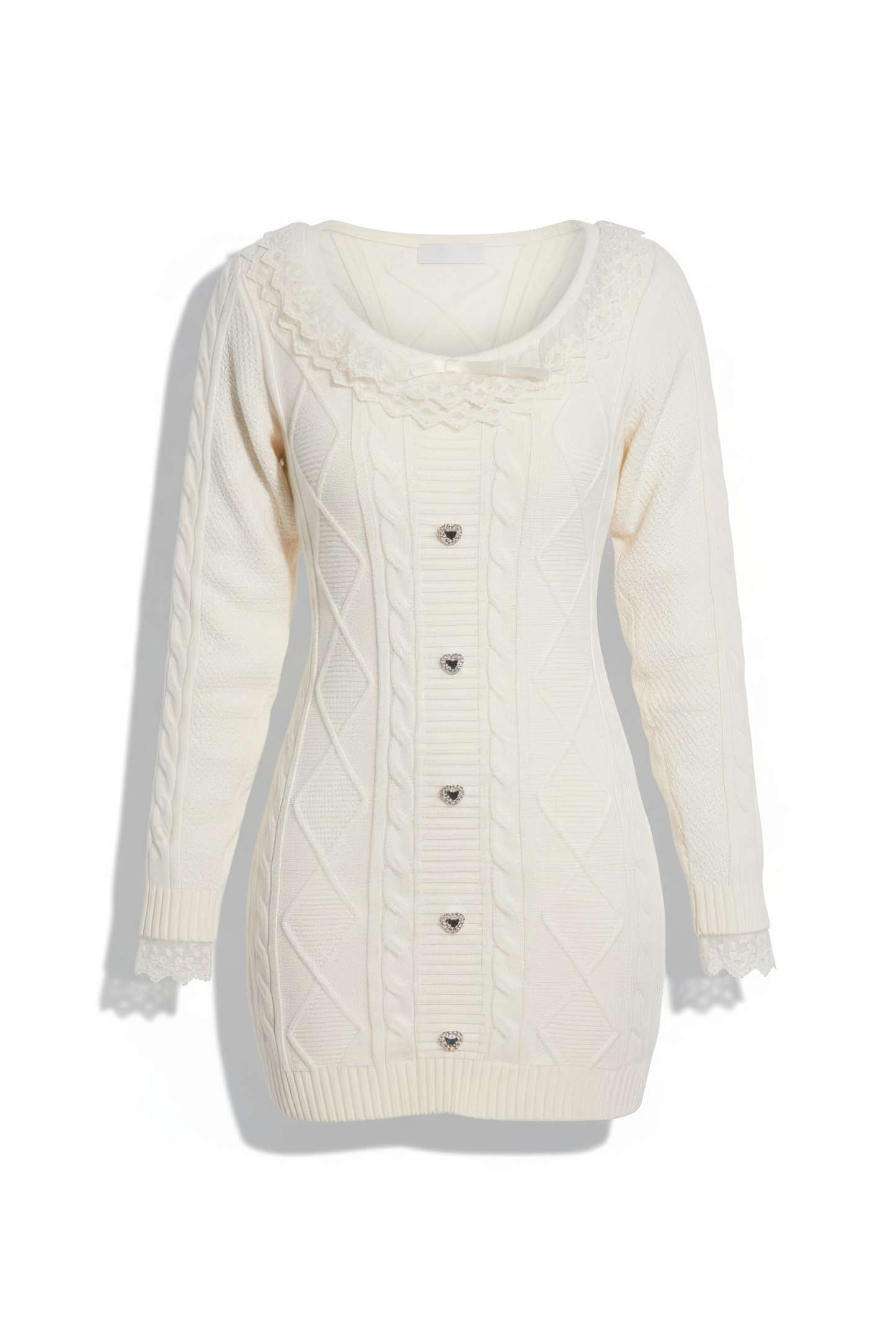 White Lace Knit Sweater Dress