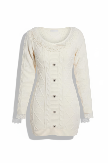White Lace Knit Sweater Dress