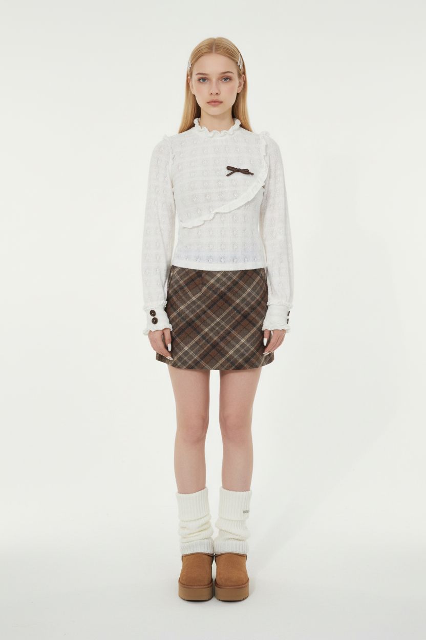 Jacquard Knit Top with Ruffled Edges