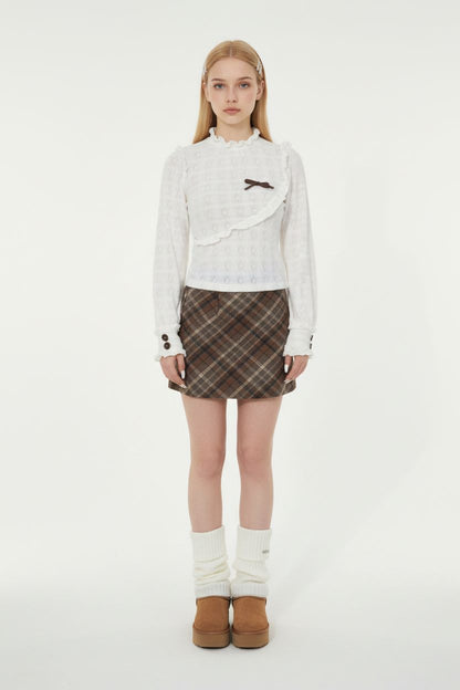 Jacquard Knit Top with Ruffled Edges