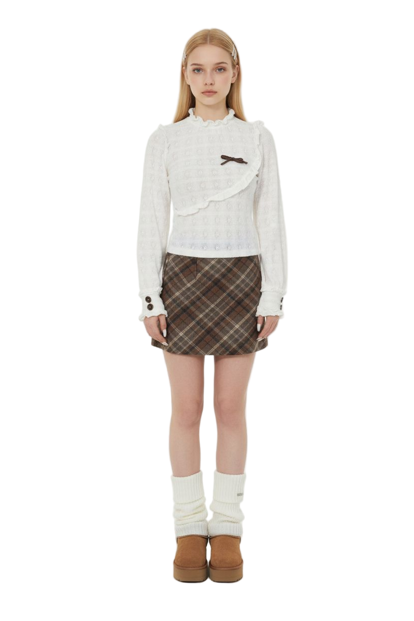 Jacquard Knit Top with Ruffled Edges