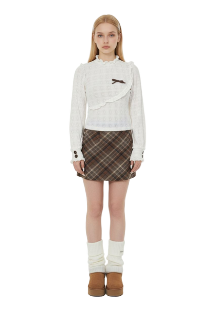 Jacquard Knit Top with Ruffled Edges