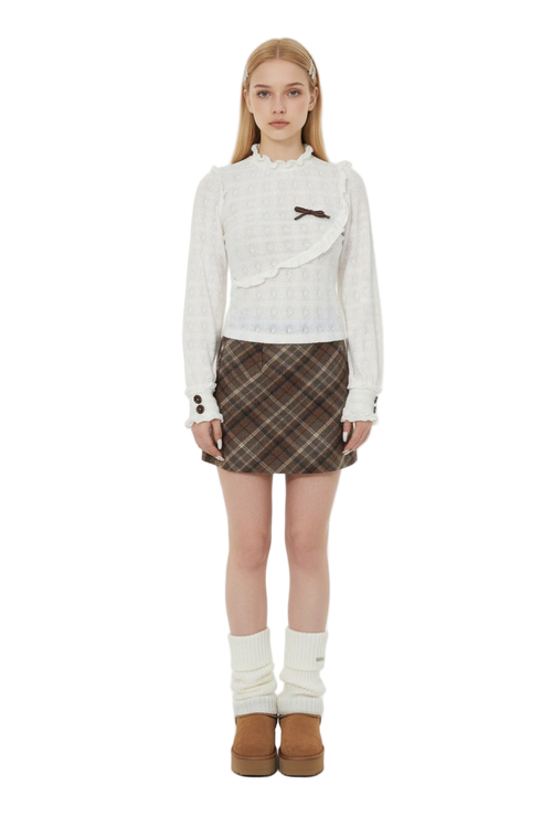 Jacquard Knit Top with Ruffled Edges