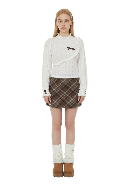 Jacquard Knit Top with Ruffled Edges