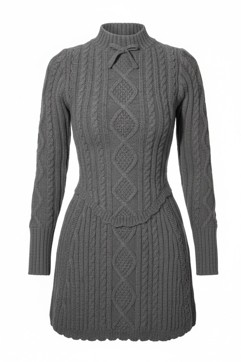 Mock Neck Knit Sweater & A-Line Skirt Set