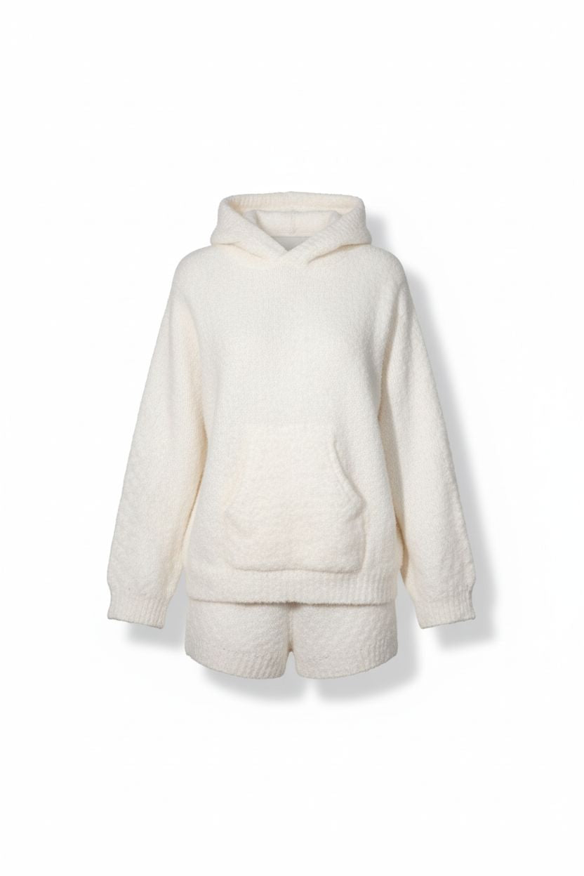 Soft Knit Hoodie and Shorts Two-Piece Set
